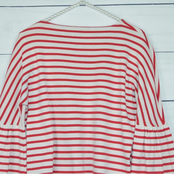 J.Crew | Red White Strip Long Bell Sleeve Blouse Shirt Women’s Size XXS - Picture 8 of 10